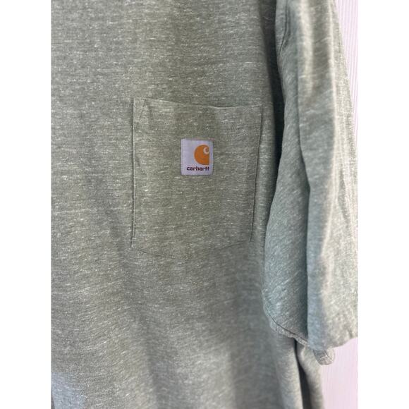 Carhartt Sage Green Marled Short Sleeve Crewneck Logo Front Pocket T-shirt - Picture 2 of 6